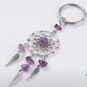 Dream Catcher Native American Keychain Silver Amethyst Purple